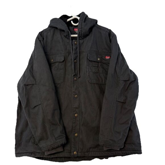 Wrangler Workwear Fur Lined Canvas Work Jacket Men’s 2X 50-52 Black Outerwear - Picture 2 of 16